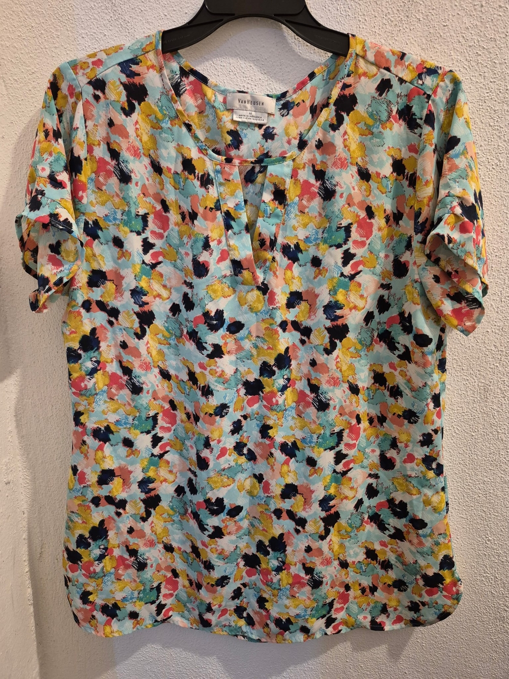 Van Heusen Abstract Multicolor Brushstroke Print Blouse Artsy Aesthetic Size M